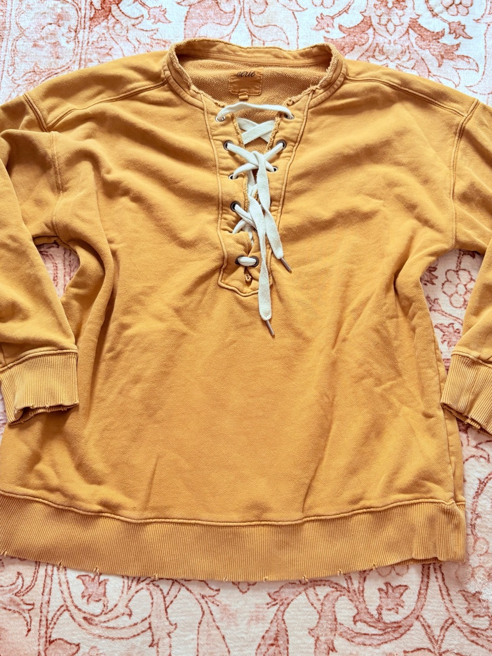 aerie Lace-Up Pullover Sweatshirt in Mustard